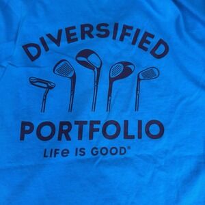 LIFE IS GOOD Diversified Portfolio Golfing T-Shirt Mens Large Blue‎